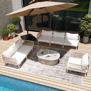 Outdoor garden furniture rope cushion waterproof glass 6 mm frem iron+umbrella waterproof GSTIN19CMNPA8303H1Z0