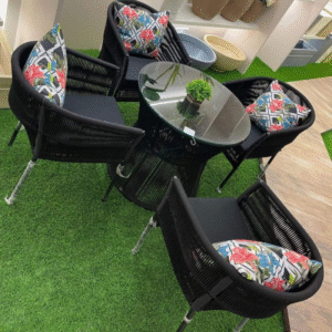 Outdoor dining chair bunai rope frame iron cushion waterproof glass 6 mm