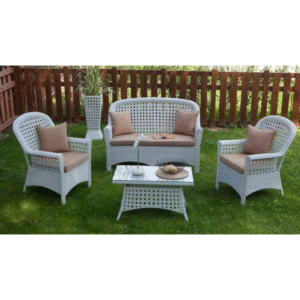 Outdoor garden sofa set frame iron bunai PVC - Rattan - Wicker cushion waterproof glass 6 mm