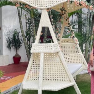 Outdoor garden saving double seater with stand bunai PVC Ratan vikar frame iron