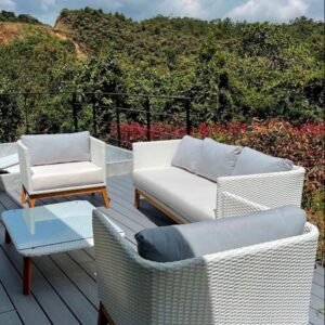 Outdoor sofa set frame iron wooden cushion waterproof glass 6 mm GSTIN19CMNPA8303H1Z0